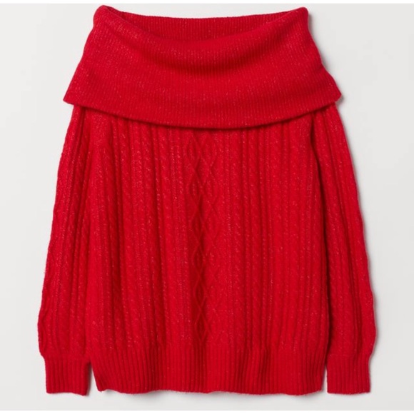 H&M Red Knit Off-the-shoulder Sweater XL - Picture 1 of 8